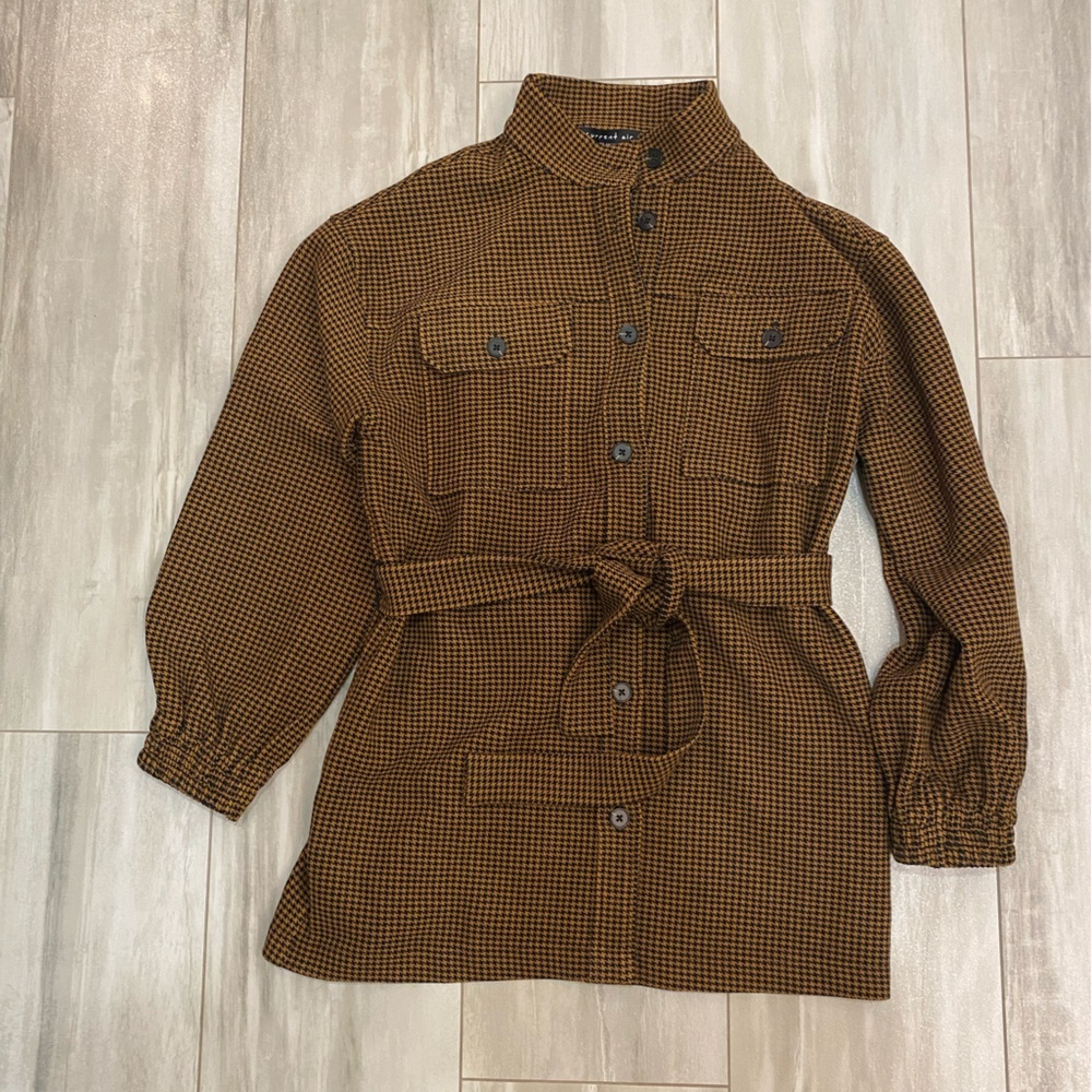 NWT Current Air Black and Brown Houndstooth Utility Shirt Belted Jacket Coat, S